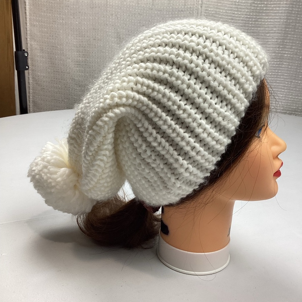 Cozy Off White Knit Beanie hat with Pom Pom - Picture 3 of 7